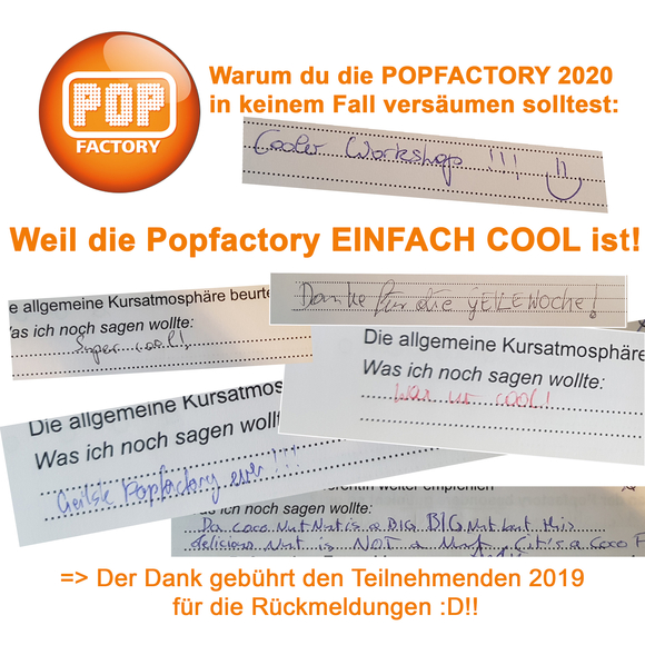 Popfactory großartig bandworkshop bass gitarre keyboard gesang schlagzeug music is our life